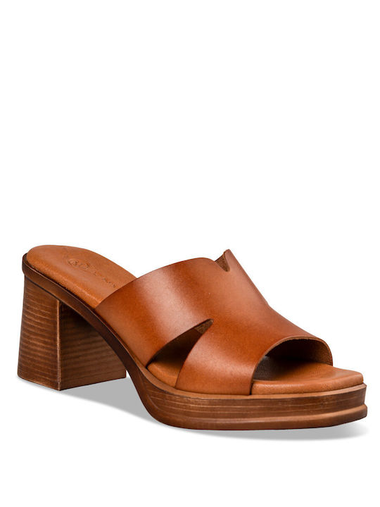 Envie Shoes Chunky Heel Leather Mules Brown