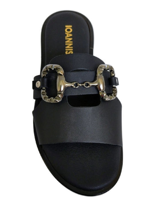 Leder Flache Sandalen für Damen in Schwarz Farbe