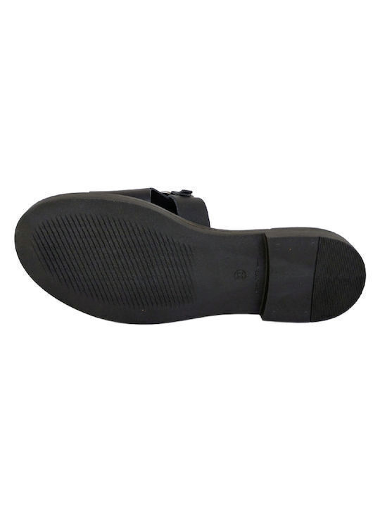 Leder Flache Sandalen für Damen in Schwarz Farbe