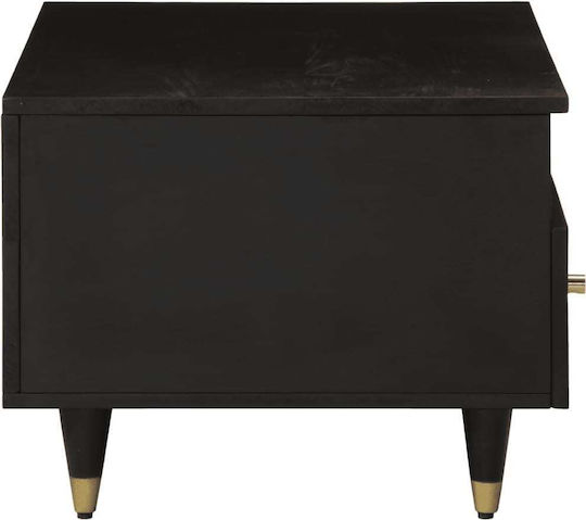 Rectangular Central Coffee Table Made of Solid Wood with Drawers Black M80xW54xH40cm