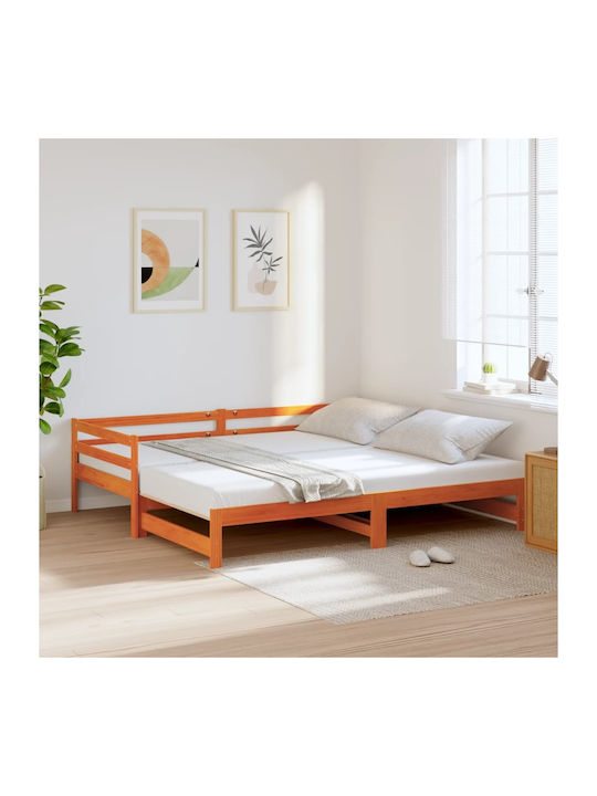 Καναπές Κρεβάτι Μονό από Μασίφ Ξύλο Καφέ με Αποθηκευτικό Χώρο & Τάβλες για Στρώμα 80x200cm