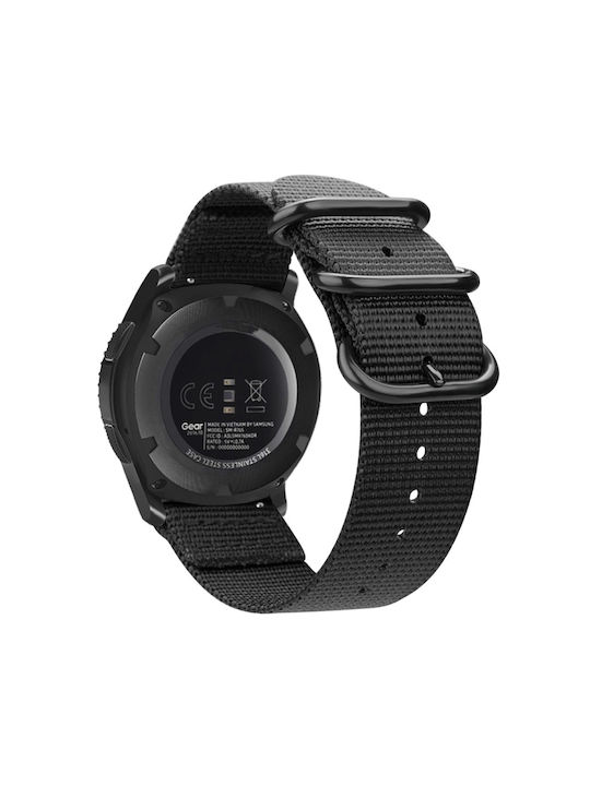 Samsung Galaxy Watch Active 2 20mm Gear S3 Nylon Ζώνη Ρολογιού Τριών Δακτυλίων Μαύρο