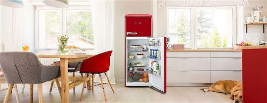 ETA Kühlschränke Kühl-Gefrierkombination 215Es H148.2xB55.2xT62.1cm. Rot 253490030E