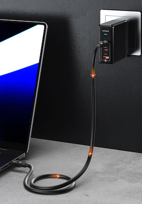 Usams US-SJ684 LED USB 2.0 Cable USB-C male - USB-C 100W Μαύρο 1.2m (SJ684USB01)