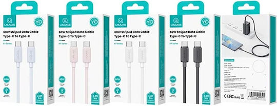 Usams US-SJ691 Braided USB 2.0 Cablu USB-C bărbătesc - USB-C 60W Negru 1m (SJ691USB01)