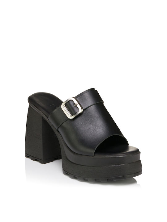 Tomas Shoes Chunky Heel Leather Mules Black