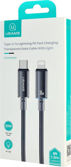 Usams Us-sj659 LED / Geflochten USB-C zu Lightning Kabel 30W Schwarz 1.2m (SJ659USB01)