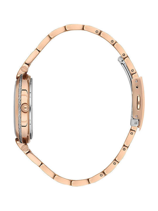 Beverly Hills Polo Club Crystals Watch with Pink Gold Metal Bracelet