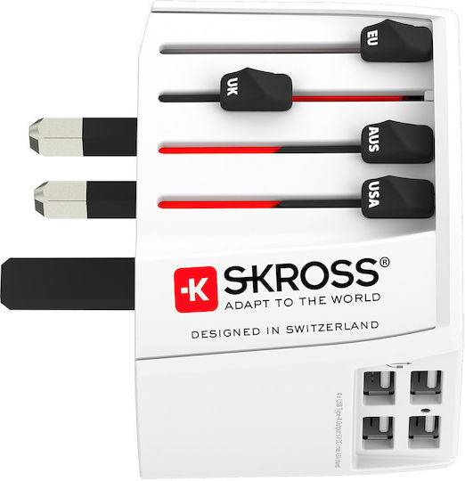 Skross Αντάπτορας Πρίζας από Universal σε Universal με 4 Θύρες USB