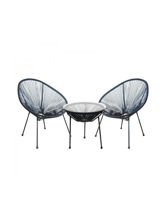 Acapulco Living Room Set for Small Outdoor Spaces 3pcs Black E245,2S