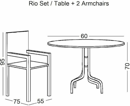 Dining Set for Small Outdoor Spaces Rio 3 Pieces Brown E270 6S