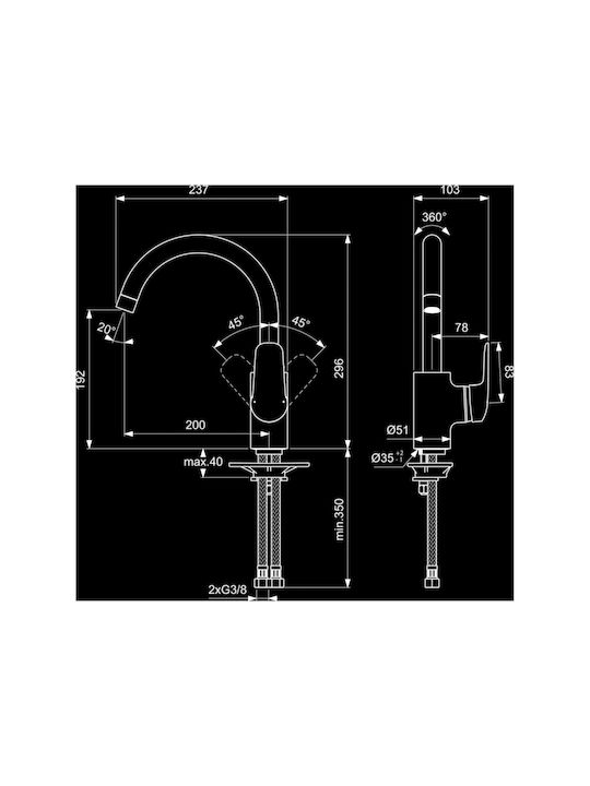 Ideal Standard Ceraflex Silver Kitchen Counter Faucet