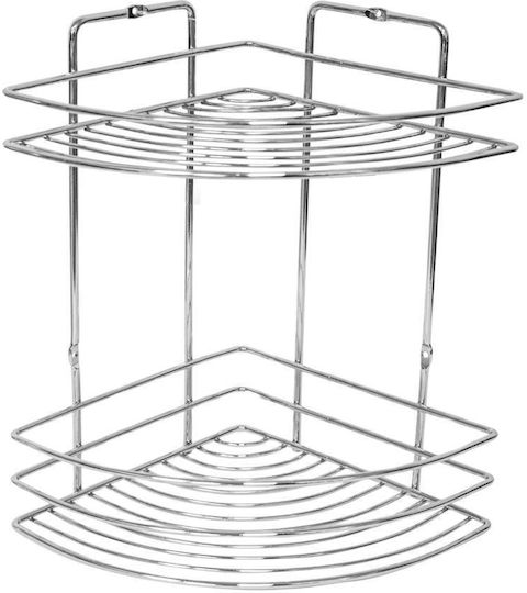Tekno-Tel 455.BK022 Colțar Montat pe perete Raft Baie Inox cu 2 Rafturi 27x19x28cm Argintie
