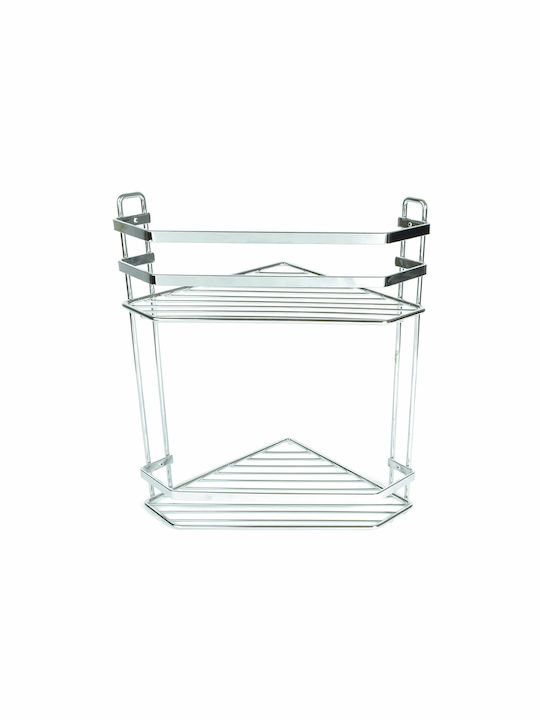 Estia Elegant Corner Wall Mounted Bathroom Shelf Metallic with 2 Shelves 32x28x18cm Silver