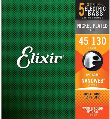 Elixir Πλήρες Σετ Nickel Plated Steel Χορδών για Μπάσο Nanoweb 45-130