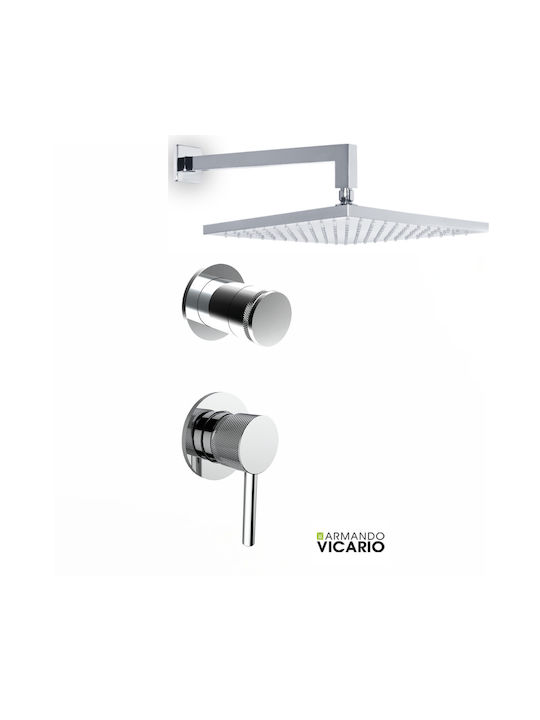 Armando Vicario Industrial Built-in Mixer & Diverter Set for Shower 3 Exits Silver