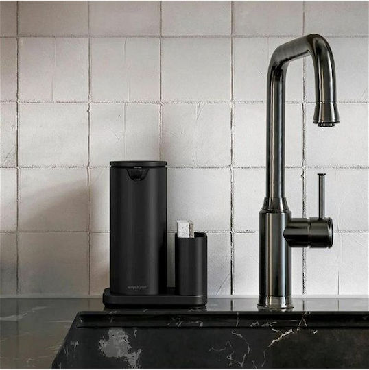 Simplehuman Dispenser Κουζίνας από Ανοξείδωτο Ατσάλι με Αυτόματο Διανομέα & Θήκη για Σφουγγάρι Μαύρο 414ml