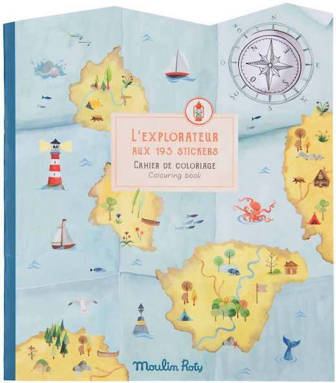 Carte de colorat cu autocolante Exploratori Moulin Roty