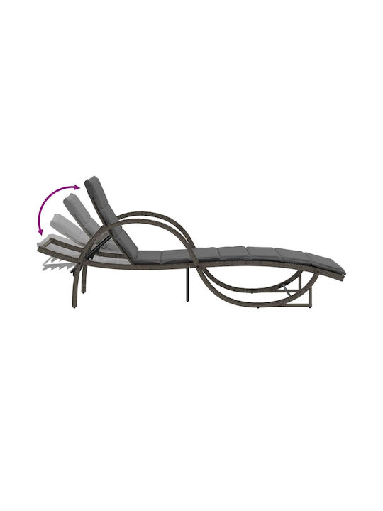 Ξαπλώστρα Rattan με Μαξιλάρι Γκρι 2τμχ 199x60x42εκ.