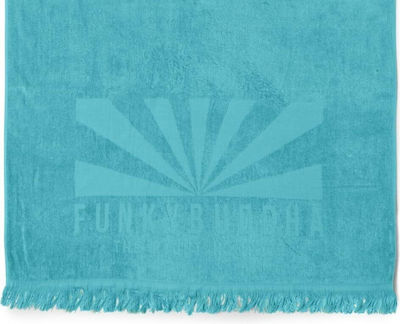 Funky Buddha Logo Beach Towel Cotton Sea Blue with Fringes 170x90cm.