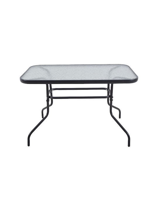 Outdoor Dinner Free Standing Table with Glass Surface and Metal Frame Anthracite 110x60x70cm