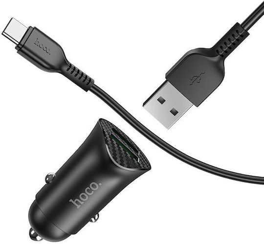 Hoco Car Charger Black Fast Charging with Ports: 2xUSB 1xType-C with Cable Type-C / Lightning / Micro-USB