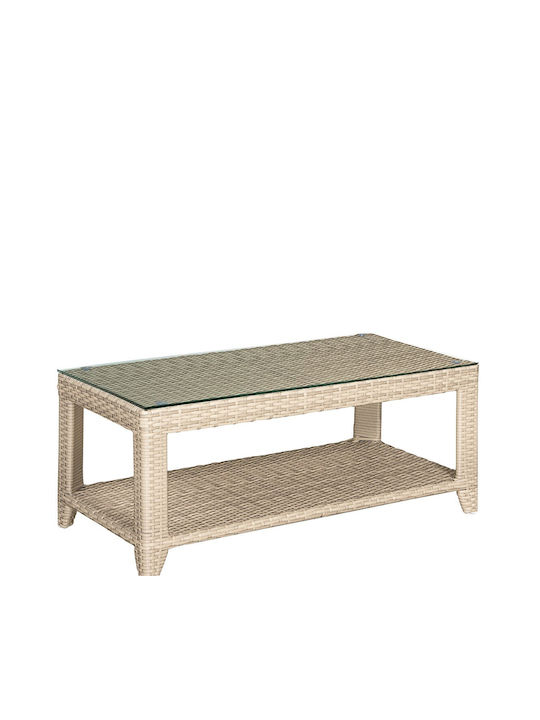 Coffee Table Sitting Room Outdoor Table with Glass Surface and Rattan Frame Gray 100x50x42cm