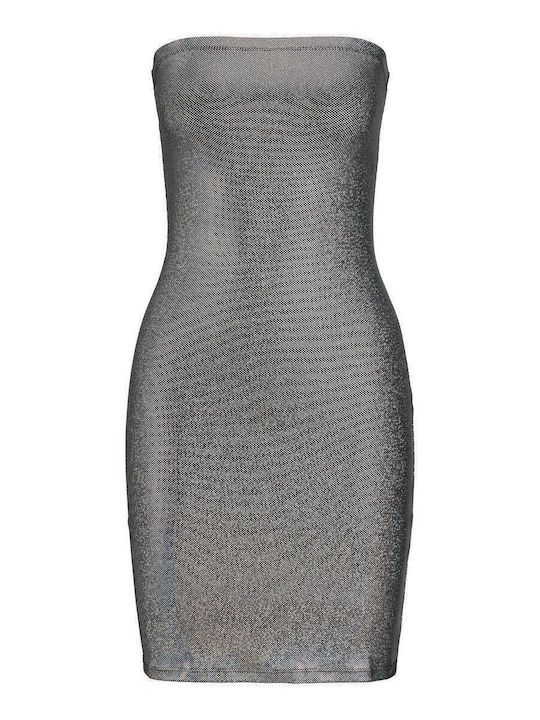 Καλοκαιρινό Mini Βραδινό Φόρεμα Strapless Black Silver/reflective