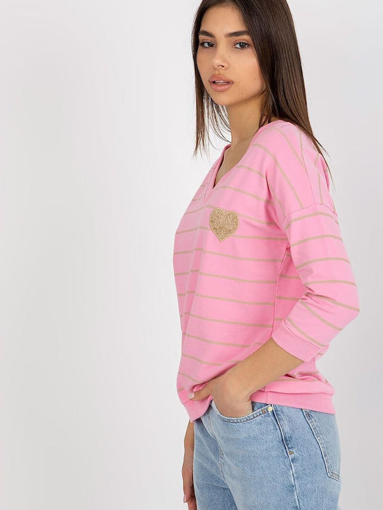 BFG Damen Bluse Baumwolle mit 3/4 Ärmel & V-Ausschnitt Rosa