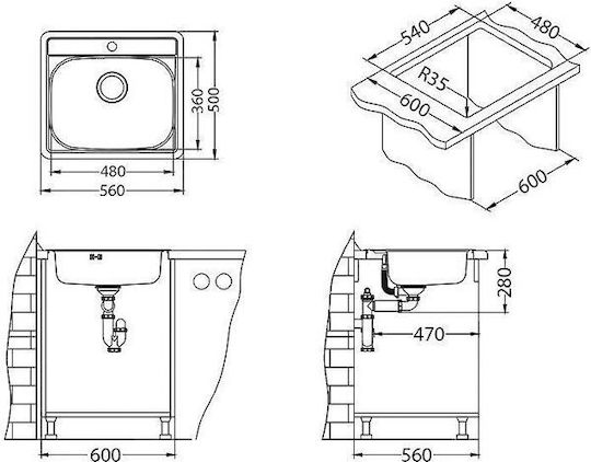 Alveus More 10 TEA Drop-In Inox M56xB50cm Graues
