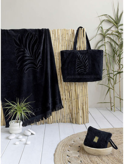 Nima Jacquard Cotton Black Beach Towel 160x90cm
