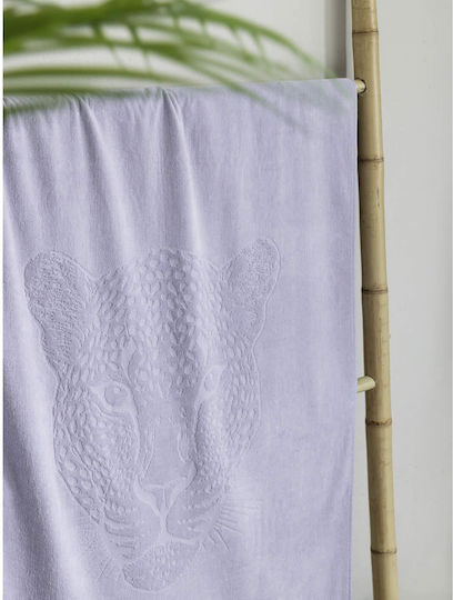 Nima Jacquard Cotton Lilac Beach Towel with Fringes 160x90cm