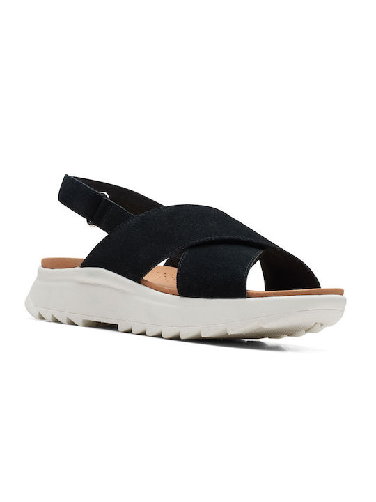 Clarks Dashlite Wish Women's Flat Sandals Flatforms in Black Color