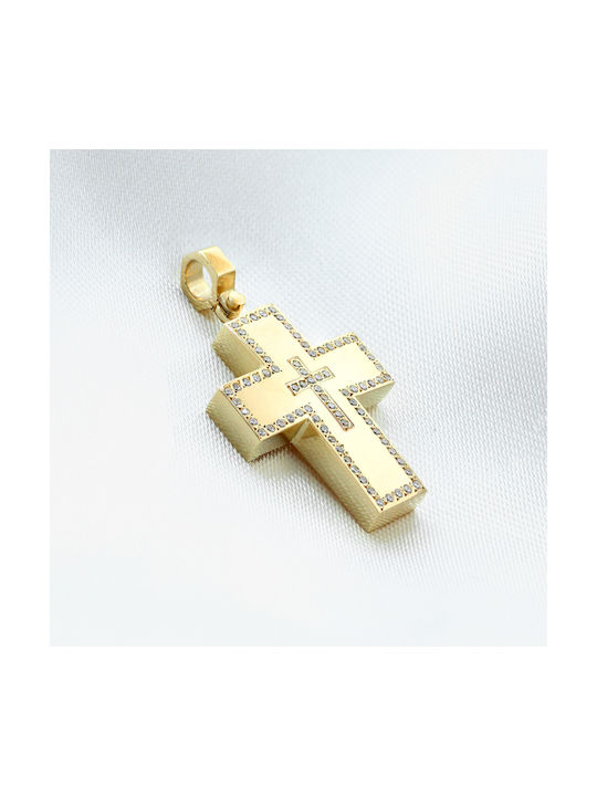 Klassisches Kreuz 14K Gold Weißer Zirkon P-67898 Gelbgold K14