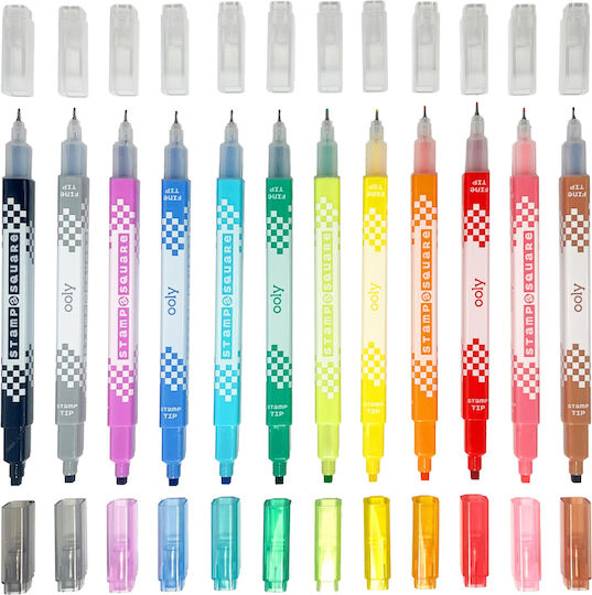 Double-ended Markers Square Stamp Thin Tip Set 12