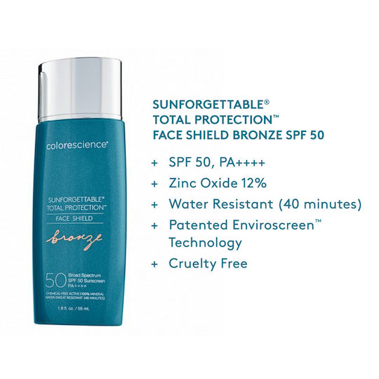 Colorescience Sunforgettable Total Protection Face Shield Mineral Mineral Αδιάβροχο Αντηλιακό Προσώπου SPF50 με Χρώμα Bronze 55ml