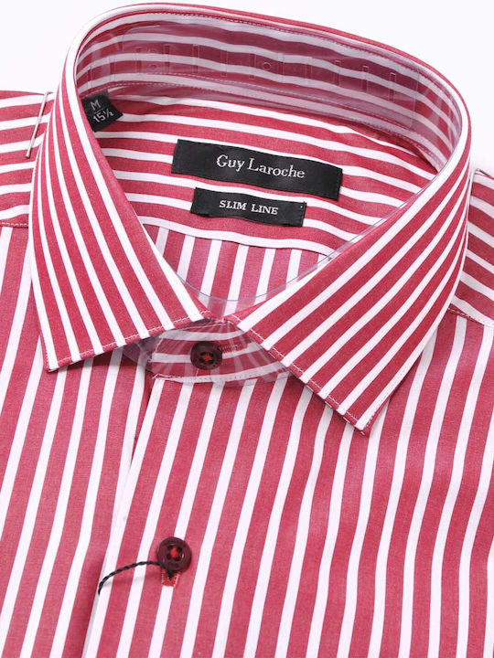 Guy Laroche Men's Shirt Long Sleeve Striped Red