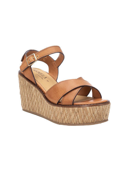 Women's Leather Platform Shoes Brown