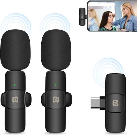 Puluz PU3151B Комплект Безжично Микрофон Πέτου, Clip On за Мобилен в Черен Цвят