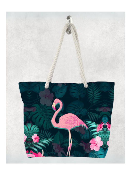 Stoff Strandtasche mit Hut mit Flamingo Blau