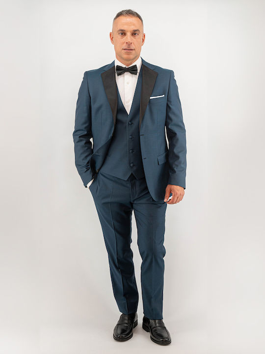 Men's Suit with Vest Petrol Blue