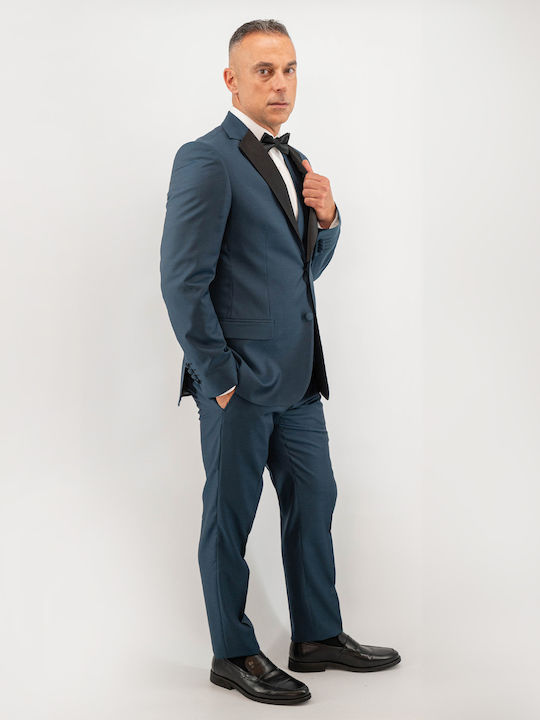 Men's Suit with Vest Petrol Blue