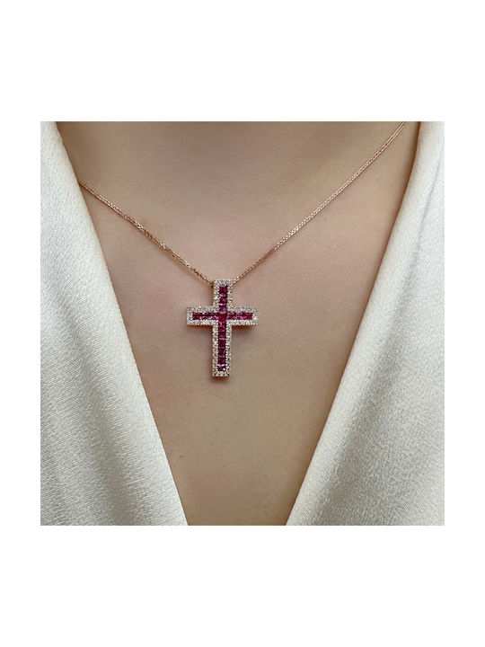 Cross with Diamonds & Rubies in 18K Rose Gold P-69173 Rose Gold K18