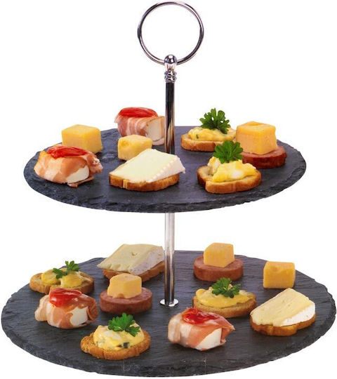 JK Home Decoration Πέτρινη Εταζέρα 2 Ορόφων Μαύρη Ø20xY23cm