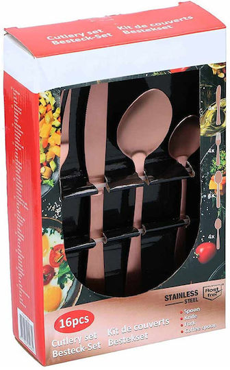 Bakaji 16-Piece Stainless Steel 18/10 Copper Cutlery Set
