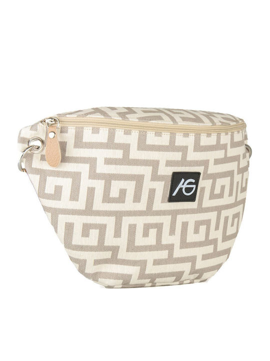 Δίχρωμο Χειροποίητο Υφασμάτινο Bum Bag Τσαντάκι Ag Μπεζ Πούρο Taupe