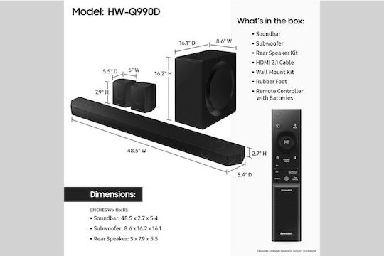 Samsung Qseries Premium Soundbar 11.1.4 Bluetooth, HDMI and Wi-Fi 41W with Wireless Subwoofer and Remote Control Black