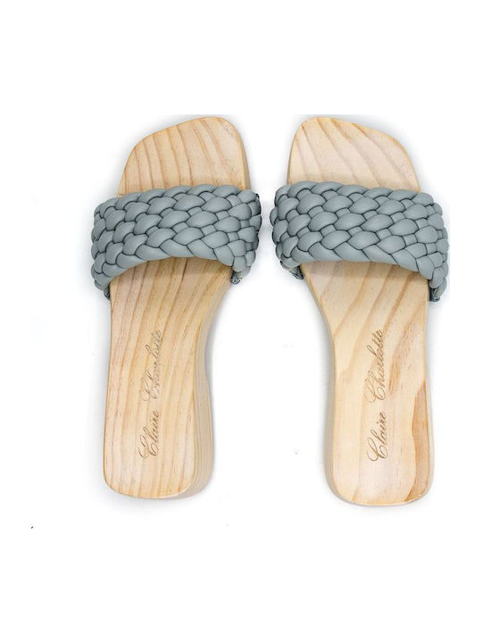 Leder Flache Sandalen für Damen in Hellblau Farbe
