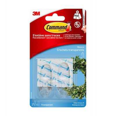 3M Command Plastic Hanger Kitchen Hook with Sticker Transparent 2pcs 17091