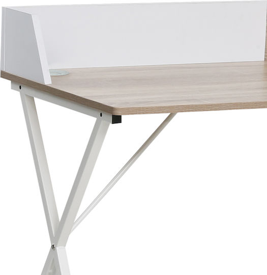 Computer Office Zervan Wooden Natural-White with Metal Legs 90x50x85cm